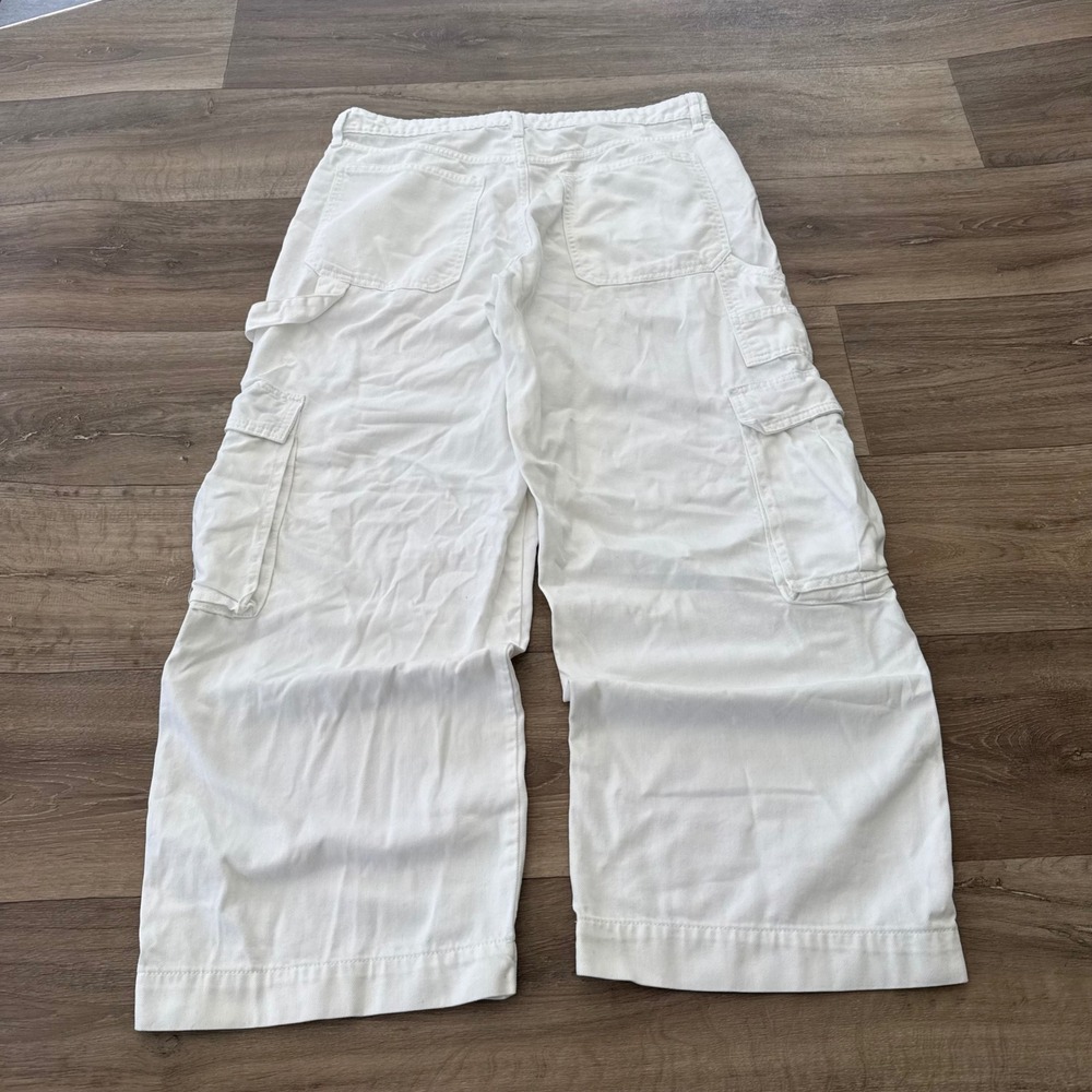 Wild Fable White Mid-Rise Baggy Cargo Pants Wide Leg Utility Trousers Size 14/32